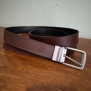 Timberland Mens Reversible Leather Belt Silver Buckle Brown Black Size 46